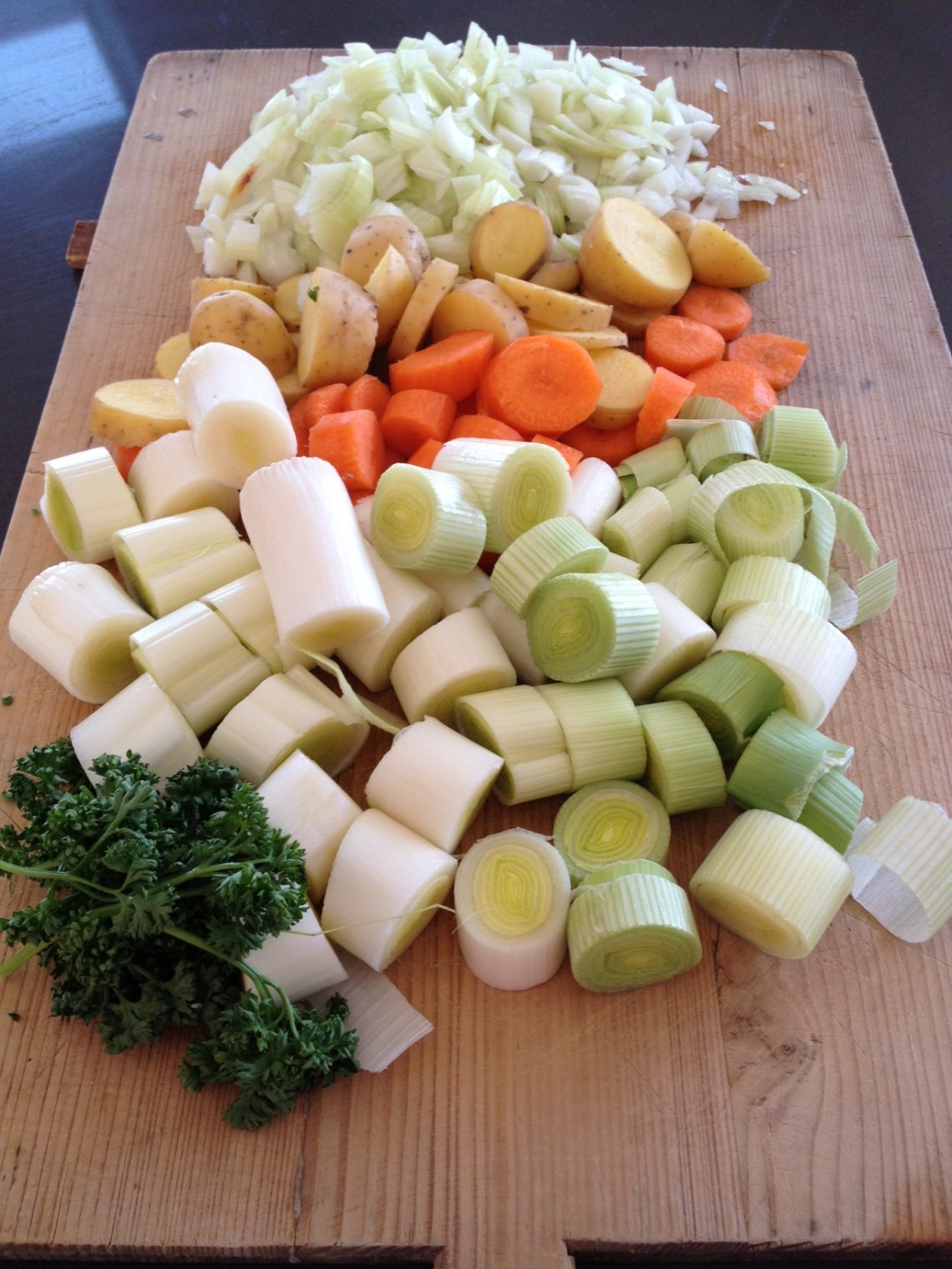 chopped up vegetables used for French vegetable soup