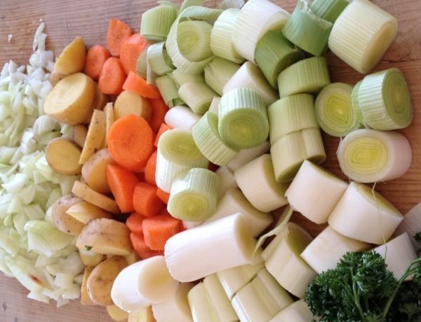 Variety of French vegetables used to make a French vegetable detox soup