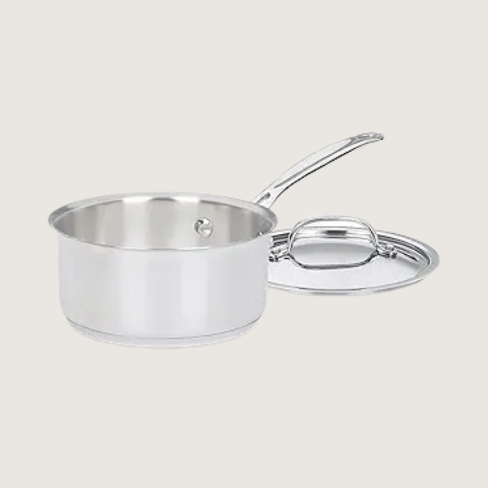 Stainless steel saucepan with lid